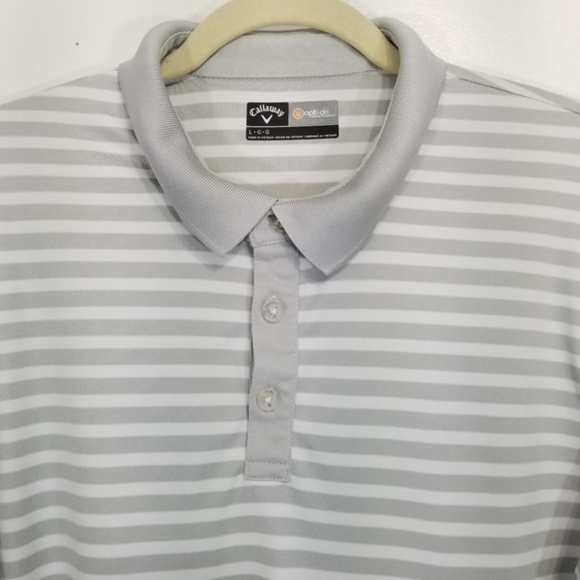 Callaway Gray White Striped Opti-Dri Polo Shirt - Picture 2 of 7